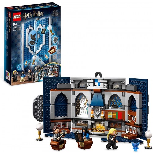 LEGO 76411 Harry Potter Stendardo della Casa Corvonero da Parete, Sala Comune del Castello di Hogwarts con Luna Lovegood, Giochi da Viaggio da Collezione